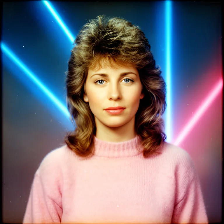1980s yearbook portrait generated from test selfie A, laser backdrop